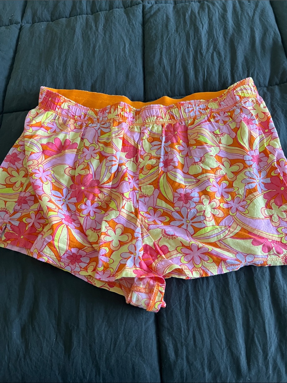 PINK Victoria's Secret Orange-Trim Floral Lounge Shorts